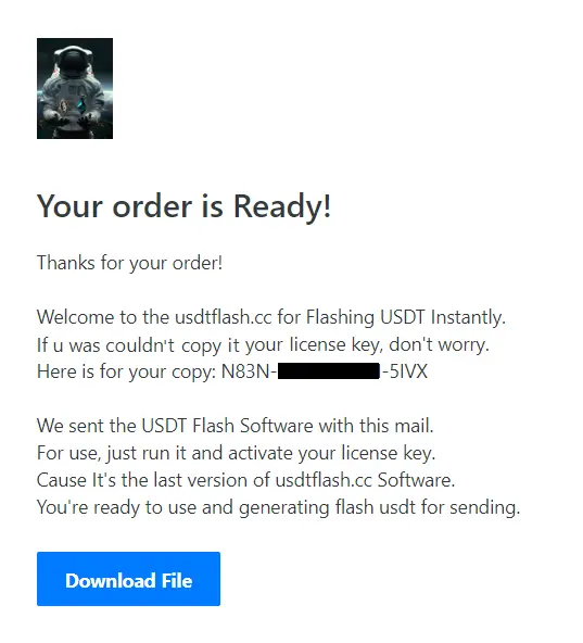 USDT Flash Software order delivery mail screen